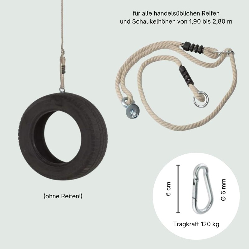 h2i Children's Tyre Swing Rope Set Including Carabiner for Hanging