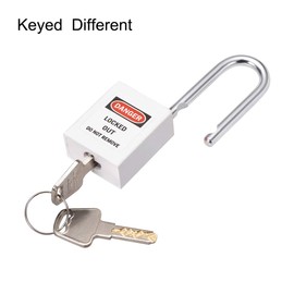 sourcing map Lockout Tagout Safety Padlock 1-1/2-Inch Steel Shackle Keyed Different White