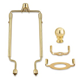 7 8 9 10 inch Lamp Shade Harp Holder,Gold Lamp Harp Kit,Fit both Standard Lamp Rod and E26 Light Base UNO Fitter Adapter,with 2 Shade Attaching Finial Top (Golden Color - 1 Set)