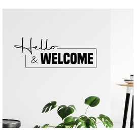 Hello & Welcome vinyl Decal | 27 x 10 inches | Black Matte | Office Wall Decal - Welcome Office Sign - Welcome Sign - Business Front store Entry way Decals - Office Reception Sign