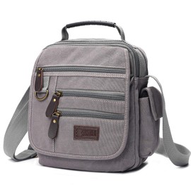 Sunsomen Mens bag Canvas Shoulder Bag Small Messenger Crossbody Bag Work Bag Vintage Multi-function (Gray)