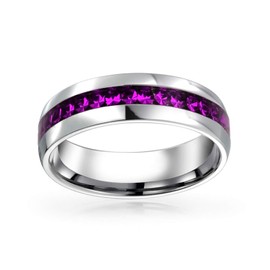 Bling Jewelry Purple Channel Set Crystal Eternity Band Ring for Women Men Teen February Birth Month Silver Toned Stainless Steel