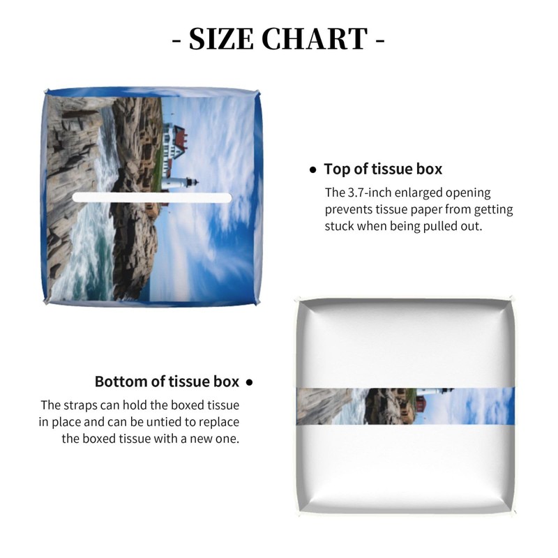 Square Tissue Boxes 5.2"x5.2"x5.2", Sea Lighthouse Tissue Holder Decor for