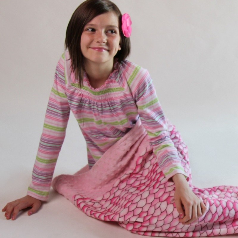 Girls Pink Scales Minky Dot Velboa Mermaid Tail Blanket 47"