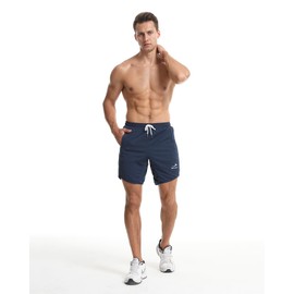 Viisendy Pro Men's Quick Dry Zip Sports Shorts, darkblue