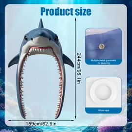 Shark Party Porch Banner, 96.1x62.6in Shark Door Backdrop Reusable Sea Animal Hanging Supplies Door Sign Decoration Wall Decor for Birthday Beach Ocean Themed Party Photoshoot Props