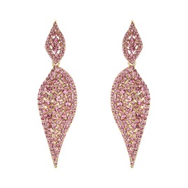EVER FAITH Women's 2 Leaf Round Full Crystal Elegant Pierced Drop Dangle Chandelier Earrings for Banquet Pink Gold-Tone