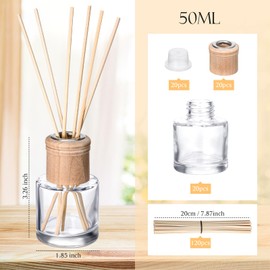 Roshtia 20 Set Reed Diffuser Bottle Empty Fragrance Glass Diffuser Bottles Refillable Diffuser Bottles Set with Wooden Caps and Rattan Sticks 50ml 1.7 Oz Diffuser Glass Jars for DIY Fragrance (Round)