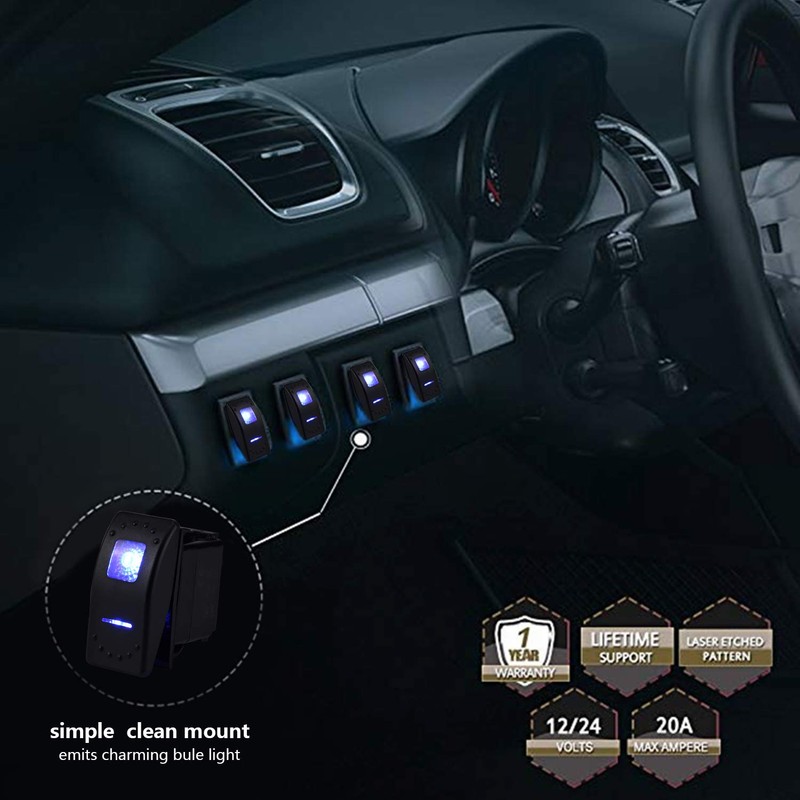 Garfour 12V5A Waterproof Blue LED Rocker Switch 5pin with Pattern