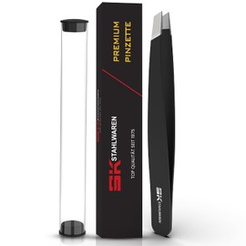 Black Tweezers - Precise Eyebrow & Splinter Removal - Stainless Steel, Classic Style