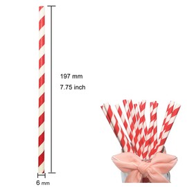 Red and White Paper Straws Bulk, Biodegradable Red Striped Paper Straws Disposable Christmas Straws for Drinking and Party Supplies