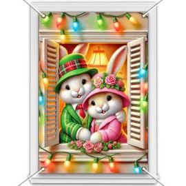 BlissYard Happy Easter Window Cover Banner 31x47 Inch Rabbit Spring Background Banner Easter Window Cover Party Bunny Banner Decoration Spring Easter Window Decoration Happy Easter Party Decor