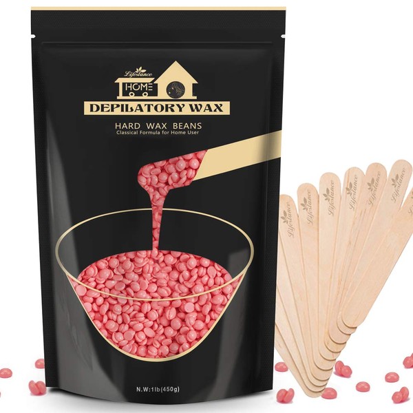 Hard Wax Beans Hair Removal Kit, Lifestance Hard Wax Kit Delilatory Wax Beads for Facial, Brazilian Bikini, Underarms, Back and Chest, Legs At Home Waxing 1.1lb Pink Wax Refill