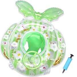 VBACALA Float for Kids, Light Green, Small Flower Pattern, Cute Mermaid Design, High Buoyancy, Includes Steering Panel, Lightweight, Supports Up to 44.1 lbs (20 kg), 23.6 x 21.7 x 9.8 inches (60 x 55