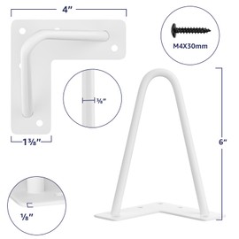 SMARTSTANDARD 6 Inch Heavy Duty Hairpin Furniture Legs, Metal Home DIY Projects for TV Stand, Sofa, Cabinet, etc with Rubber Floor Protectors White 4PCS