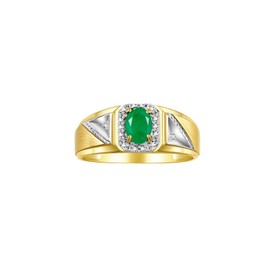 RYLOS Mens Rings Yellow Gold Plated Silver Classic 7X5MM Oval Gemstone & Genuine Sparkling Diamond Ring Emerald May Birthstone Rings For Men, Men's Rings, Silver Rings, Sizes 8,9,10,11,12,13