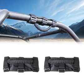 West-xingzhe 2 Pack Bar Grab Handles Paracord Grip Handles with Dome Light fit 1.5”-2.0” for UTV ATV Polaris Ranger RZR XP900 1000 Honda Pioneer Talon Kawasaki Wildcat Yamaha YXZ Can Am,Black