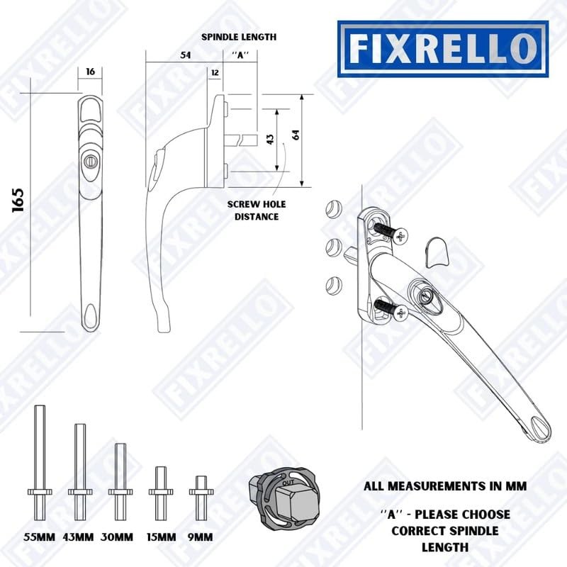 Fixrello 1 x Gold Window Handles for uPVC Windows -