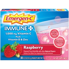 Emergen-C Immune+ (30 Count, Raspberry Flavor) System Support Dietary Supplement Fizzy Drink Mix With Vitamin D, 1000mg Vitamin C Plus Antioxidants & Electrolytes, 0.32 Ounce Packets