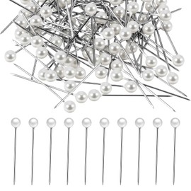 100Pcs Pearl Push Pins, Pearl Straight Pins, White Drawing Pin with Plastic Storage Box for Flowers