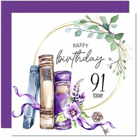 91st Birthday Card for women Floral Watercolour Book Beautiful Birthday Card for 91 Year old Woman Ladies Grandma Nan Mum Aunt Nan Friend Sister Ninety One Ninety First Nanny