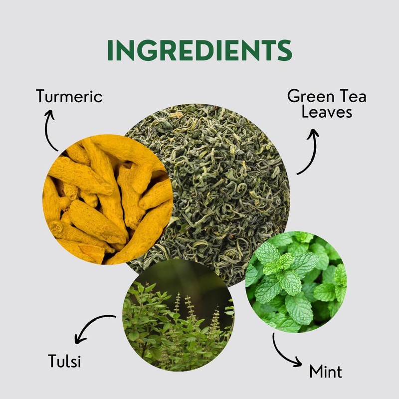 Turmeric Tulsi Tea Bags (50 Count), Green Tea with Turmeric