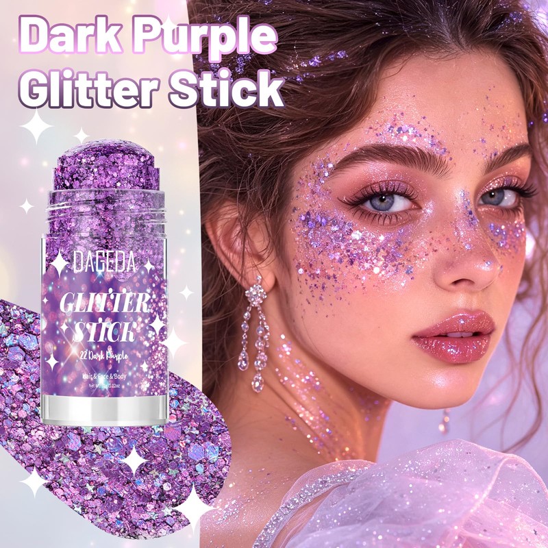 Dark Purple Body Glitter Stick,Sparkly Hair Face Glitter Makeup