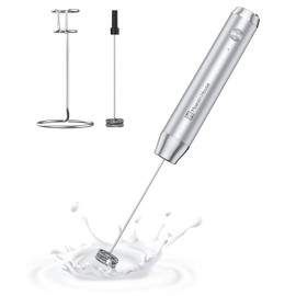 Maestri House Rechargeable Milk Frother with Stand, LunaFro Handheld Electric Foam Maker Waterproof Detachable Stainless Steel Whisk Drink Mixer Foamer for Lattes, Cappuccino