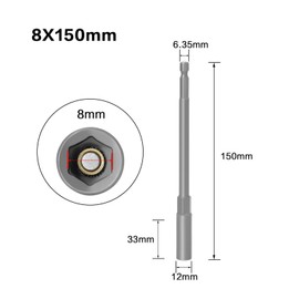 TOP-VIGOR 8mm Socket Magnetic Nut Setter, 150mm 1/4 Inch Hex Shank Magnetic Nut Setter Driver, Hex Shank Quick-Change Nut Driver Kit, Used to Hand Drill, Electric Screwdriver, Socket Wrench Screw
