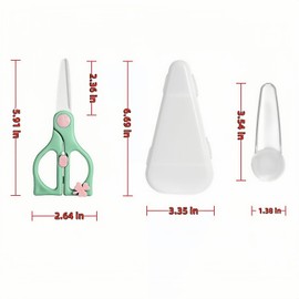 Baby Food Scissors - Toddler Safe Ceramic Kitchen Shears with Safety Lock & Travel Case, Best Scissors for Cutting Kids' Food (Meat, Vegetables, Fruits), Portable & Healthy Baby Helper (Green)