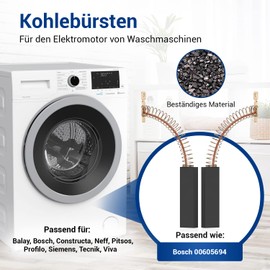 VIOKS Washing Machine Carbon Brushes 2x for Electric Motor Replacement for 00605694 605694 Carbon Brushes Bosch 4.8 mm AMP - Replacement Carbon Brushes Washing Machine Bosch Siemens Constructa Carbon