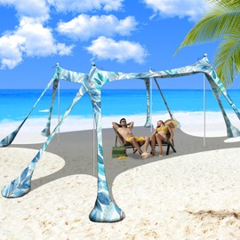 Wabolay Beach Tent Canopy Pop Up Shade 10x10ft Sun Shelter Portable Family UPF50+ with 8 Sandbags-2 Sand Shovel-4 Aluminum Poles-Ground Pegs-Carrying Bag for Outdoor Camping Fishing Backyard Picnic