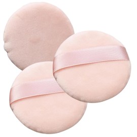 LEES A.M. 3 Pcs Powder Puff for Makeup, 3.15 Inch Soft Cotton Velour Powder Puff for Face and Body Loose Powder Setting Round Puff with Strap, Cream White