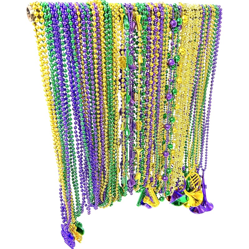 Afson 72 Pcs Mardi Gras Bead Necklaces Bulk Gold Purple
