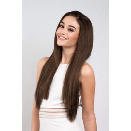 Straight brown half wig hairpiece extension, long: Faye chestnut brown #8