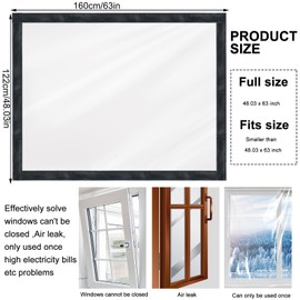 Window Insulation Kit Heavy Duty Thick Window Wrap Insulation Film Clear Plastic Window Sealer for Winterizing 48"*63" in High Transparent Window Covering for Winter