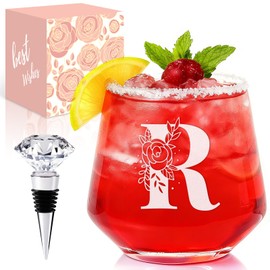 Physkoa - Copa de vino personalizada para mujer, monograma sin tallo con letra inicial A – Z, apto para lavaplatos, regalos de cumpleaños grabados personalizados para mujeres, mamá, esposa, hermana