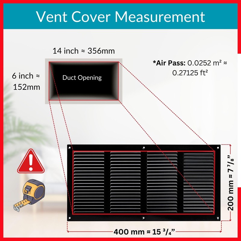 TURvent 14x6 Vent Cover (Duct Opening) - Black HVAC Return