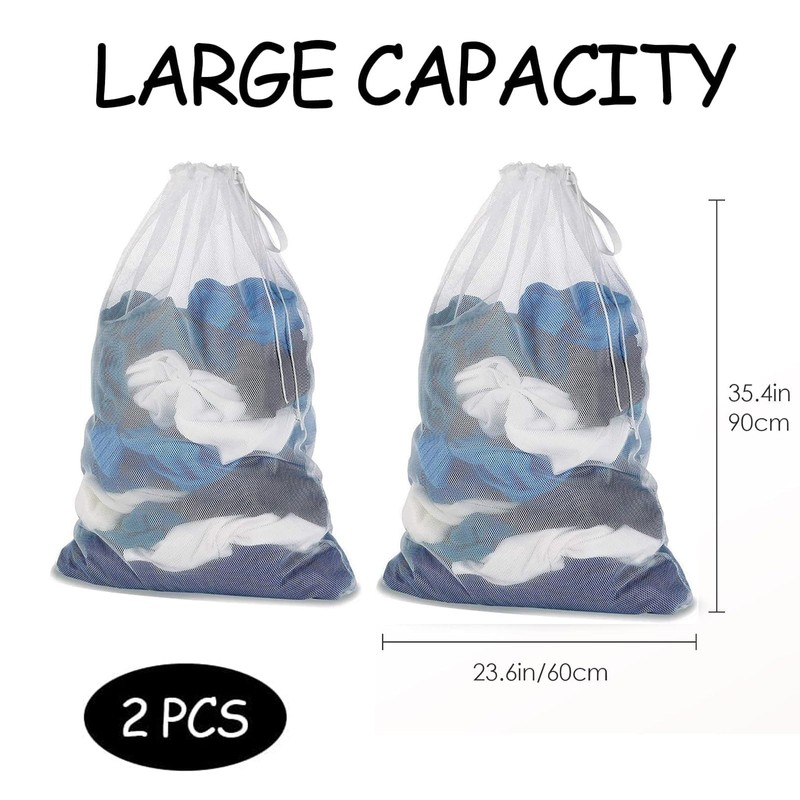 2Pcs Mesh Laundry Wash Bag, 60x90cm/23.6x35.4inch Net Bags Laundry Bags