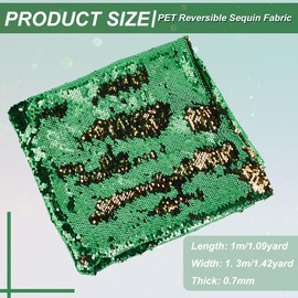 BENECREAT 1X1.3m Green Gold Sensory Sequin Fabric, Reversible Mermaid Sequins Fabric for Wedding Gowns, Festival Dress, Dance Costumes, Pillow Covers, 0.7mm Thick