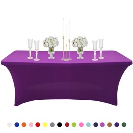 6ft Spandex Tablecloths Stretchable Tablecloth Purple for Rectangle Table,Washable Fitted Table Cloth Spandex Stretch Patio Table Cover for Event,Wedding,Banquet,Parties,Covering Stalls,Exhibitions