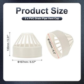 PATIKIL 2 Pcs PVC Drain Pipe Vent Cap, 6 Inch Vent Pipe End Cap Cover Roof Round Chimney Air Vent Covers for DWV Pipe Fitting Ventilation Exhaust System, White