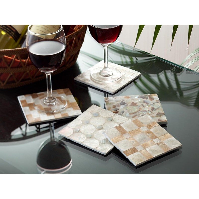 Shell Coasters, Set of 5, Asian Goods, Natural Shells, Capiz,
