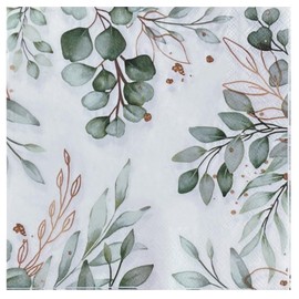 WRAPAHOLIC 25Pcs Eucalyptus Napkins - 2-Ply Disposable Paper Luncheon Napkin for Wedding Holiday Tableware Party Supplies, Rose Pink Foil Eucalyptus Leaves - 6.5 x 6.5 In