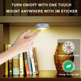 LUXSWAY LED Puck Light, Ultra-Thin Touch Lights, Battery Operated Tap Lights, Stick on Lights, Under Cabinet Lighting, Ideal for Kitchen Closets and Garage (Included 9 AAA Batteries, 3-Pack, White)