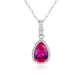 Gryrigns Lab-Created Necklace for Women, Pear Shape Synthetic Gemstone 925 Sterling Silver, Birthstone Pendant Necklace, Adjustable Chain up 19", 19", Sterling Silver, created sapphire (pink)