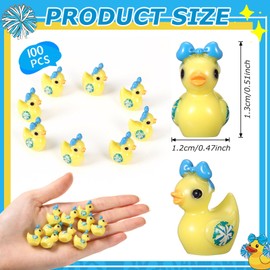 Geelin 100 Pcs Mini Resin Cheer Ducks Gifts Bulk Tiny Duck Figurines with Bows and Pom Pom for Cheerleader Team Gift DIY Decoration Craft