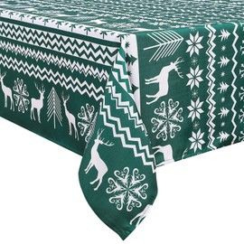 LinTimes Christmas Tablecloth Christmas Reindeer Snowflakes Table Cloth Table Cloth for Christmas Dinner Party Kitchen Decoration 132x200cm Green
