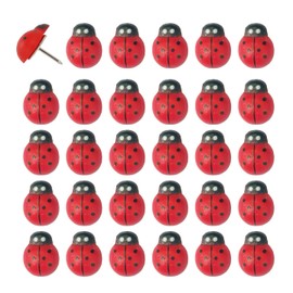 30 Pcs Red Wooden Ladybug Push Pins - Cute Lady Bug Thumbtacks Whimsical Insect Thumb Tacks Fun Decorative Pushpins for Cork Board, Photo Wall, Maps, Home Office Supplies