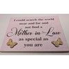 Mother-in-Law Sentimental Quote Decorative Magnet, Pink with wooden Butterflies, 11